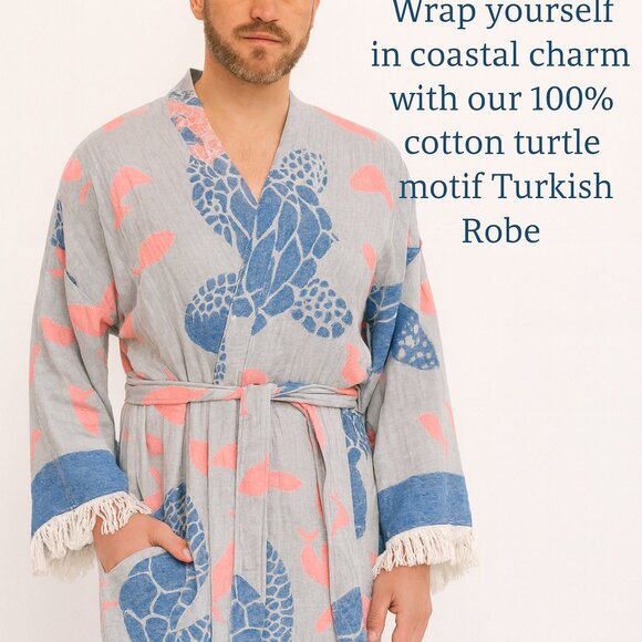 Unisex - Sea Turtle Motif Cotton Robe - Picture 4 of 9